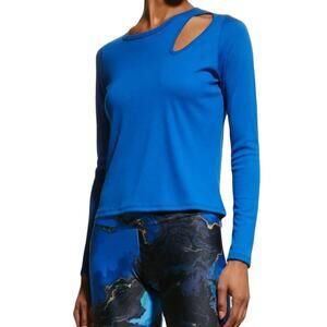 Onzie Lapis Blue Ribbed Cutout Long Sleeve Top